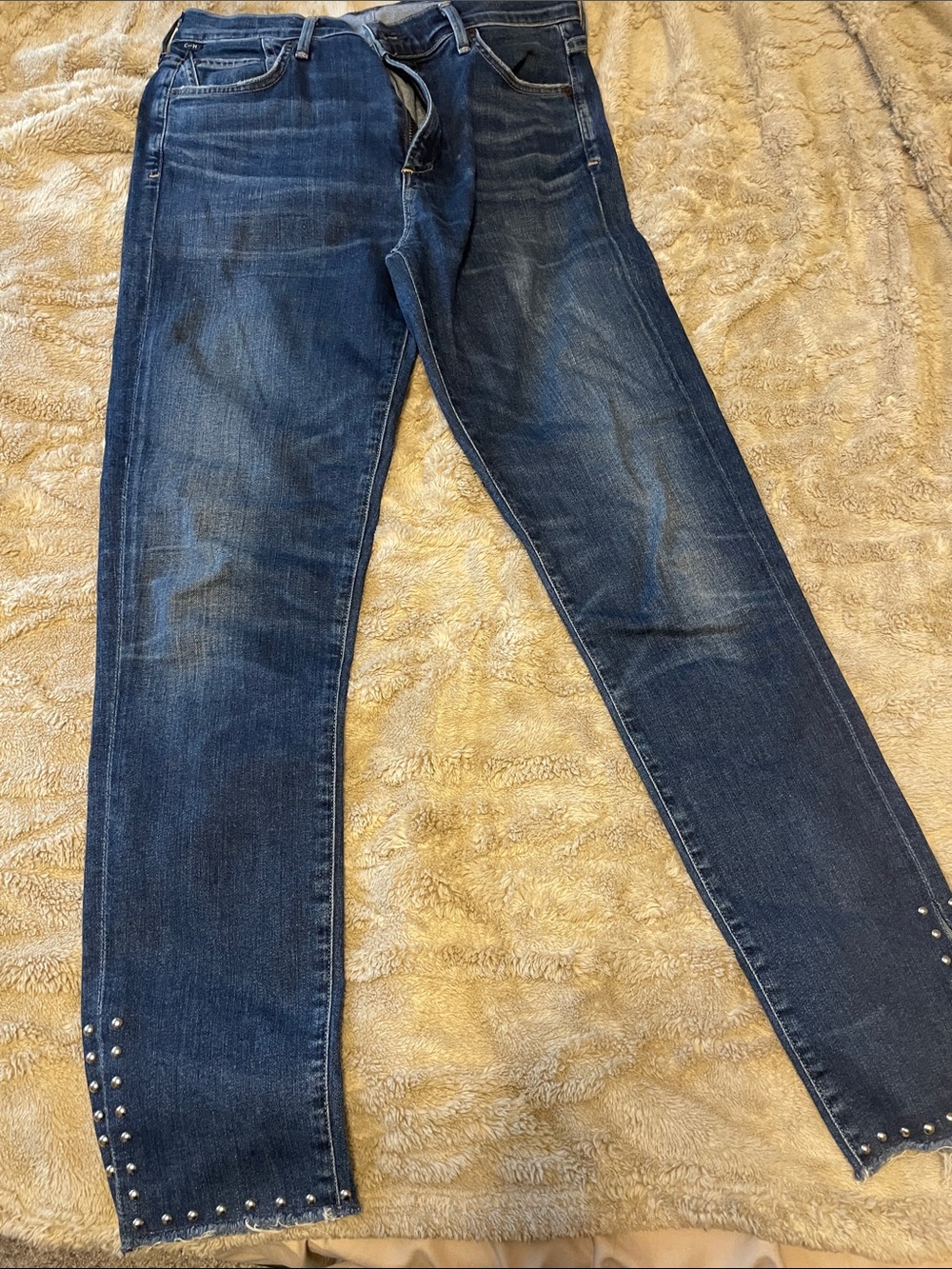 Citizens Of Humanity Dark Indigo Skinny Jeans with Hem Stud Detail
